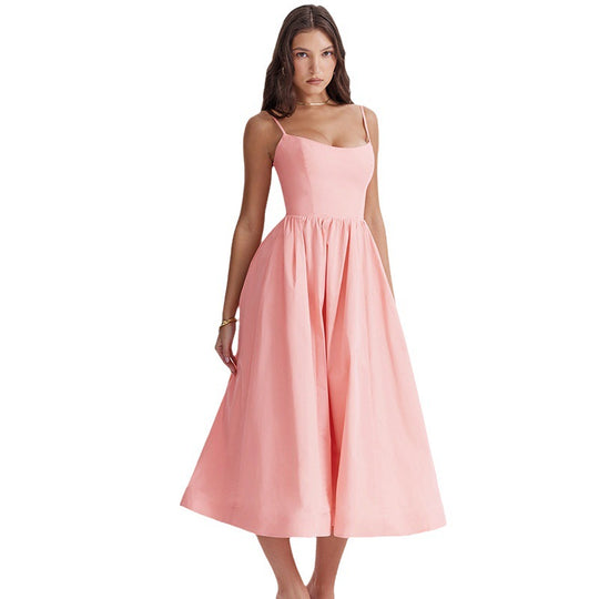 Damen Maxikleid mit schmalen Trägern und schwingendem Rock EB