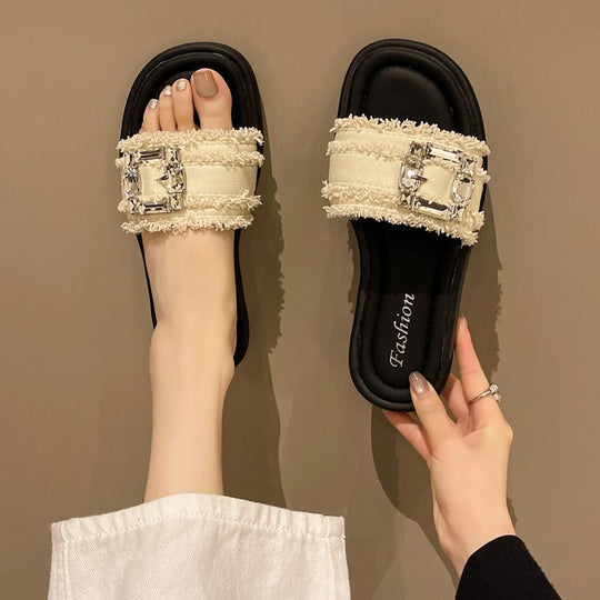 Damen elegante Mules mit glamourösem Strassakzent EB