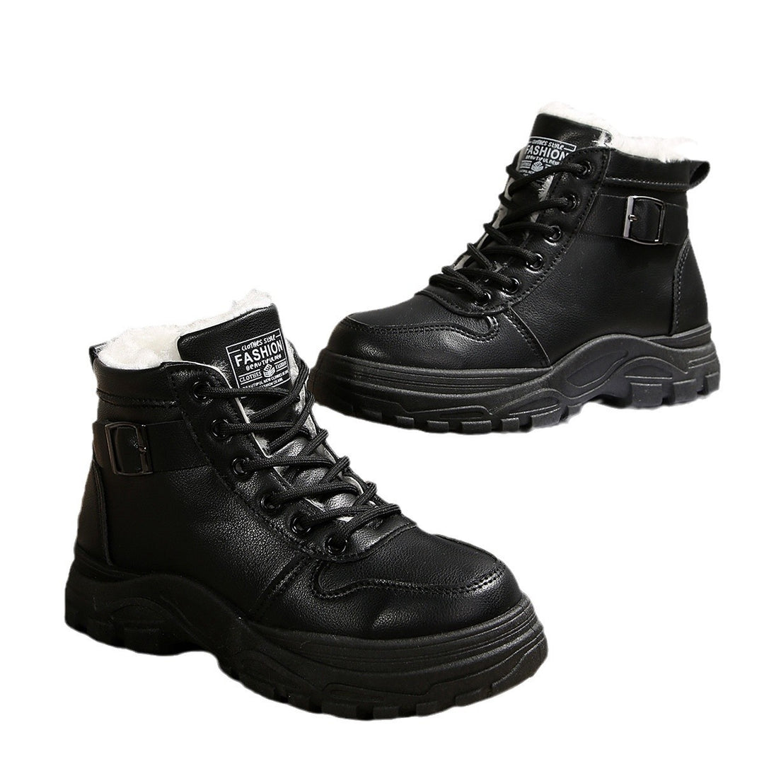 Damen  gefütterte Plateau-Sneaker-Stiefelette mit Kunstfellkragen und profilierter Outdoor-Sohle EB