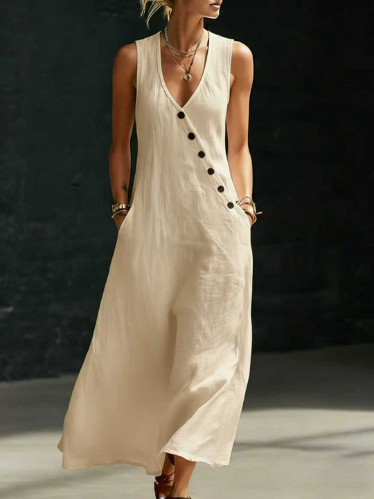 Damen Langarmkleid mit seitlichem Schlitz und Knopfdetails EB