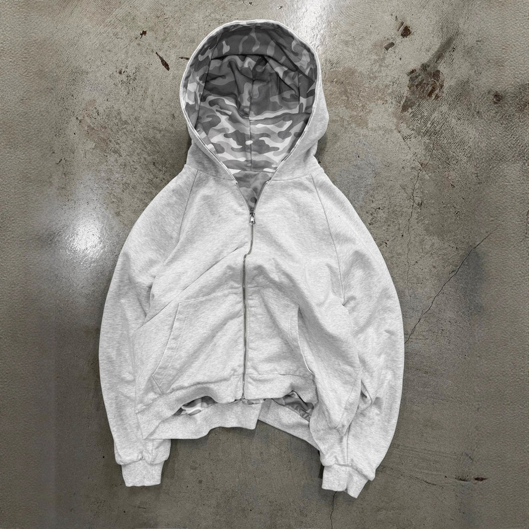 Damen Urbaner Camouflage-Hoodie mit Reißverschluss und lässigem Schnitt EB