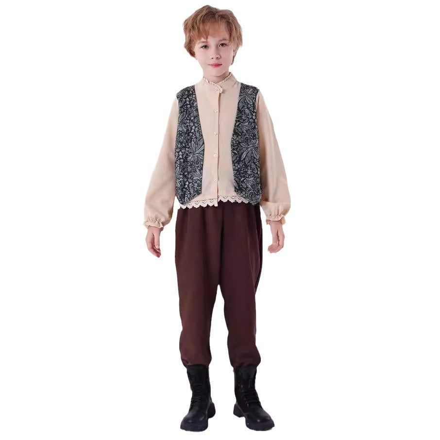 Unisex nan Kinderweste im Vintage Brokatstil mit floralem Jacquardmuster EB