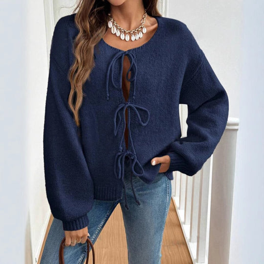Damen Kurzcardigan mit Bindebändern, Oversize‑Silhouette und Ballonärmeln EB