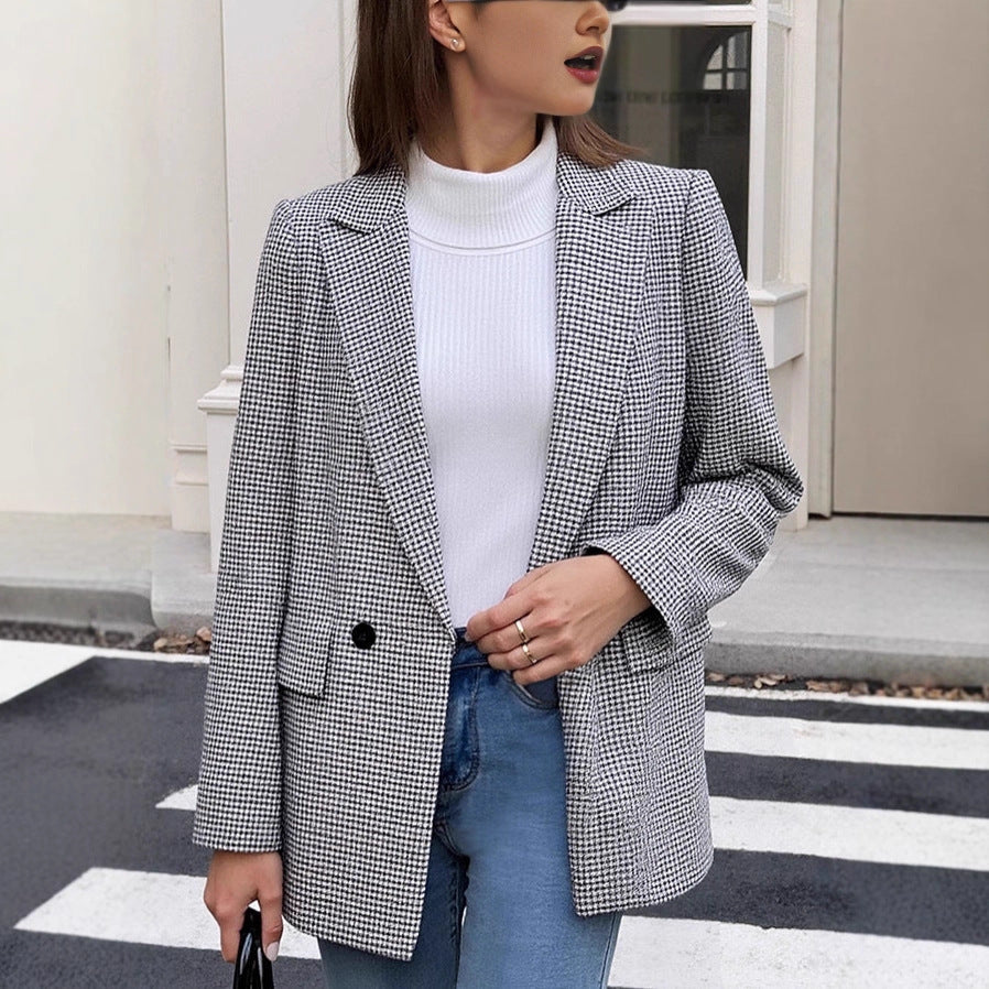Damen Glencheck-Blazer im Oversize-Schnitt mit Paspeltaschen und leicht gepolsterten Schultern EB