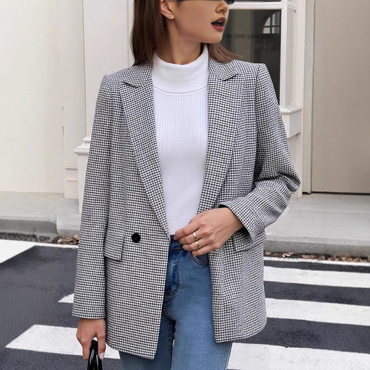 Damen Glencheck-Blazer im Oversize-Schnitt mit Paspeltaschen und leicht gepolsterten Schultern EB