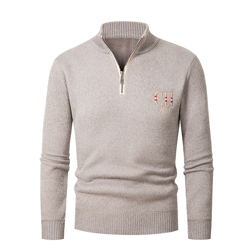 Herren stylischer Strickpullover mit Stehkragen und Reißverschluss EB