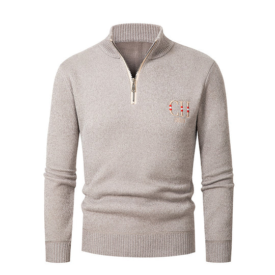 Herren stylischer Strickpullover mit Stehkragen und Reißverschluss EB