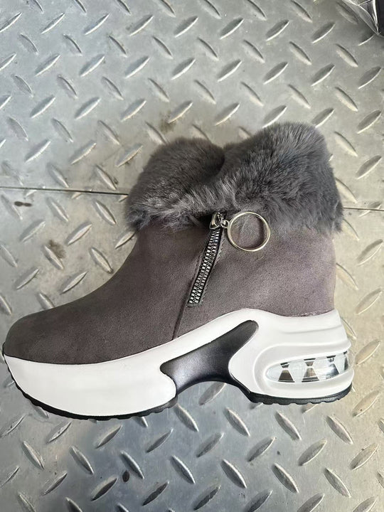 Damen Sneaker-Stiefel mit weichem Kunstfellkragen und trendigem Reißverschluss EB