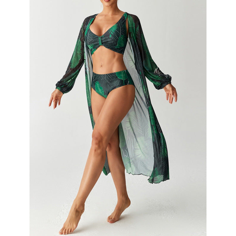 Damen Bikiniset mit farbenfrohem Design und transparenter Strandumhüllung EB