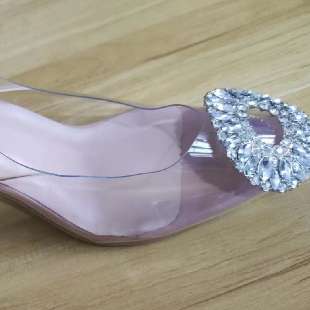 Damen elegante Transparente Pumps mit funkelndem Strassbesatz EB