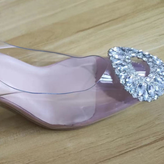 Damen elegante Transparente Pumps mit funkelndem Strassbesatz EB