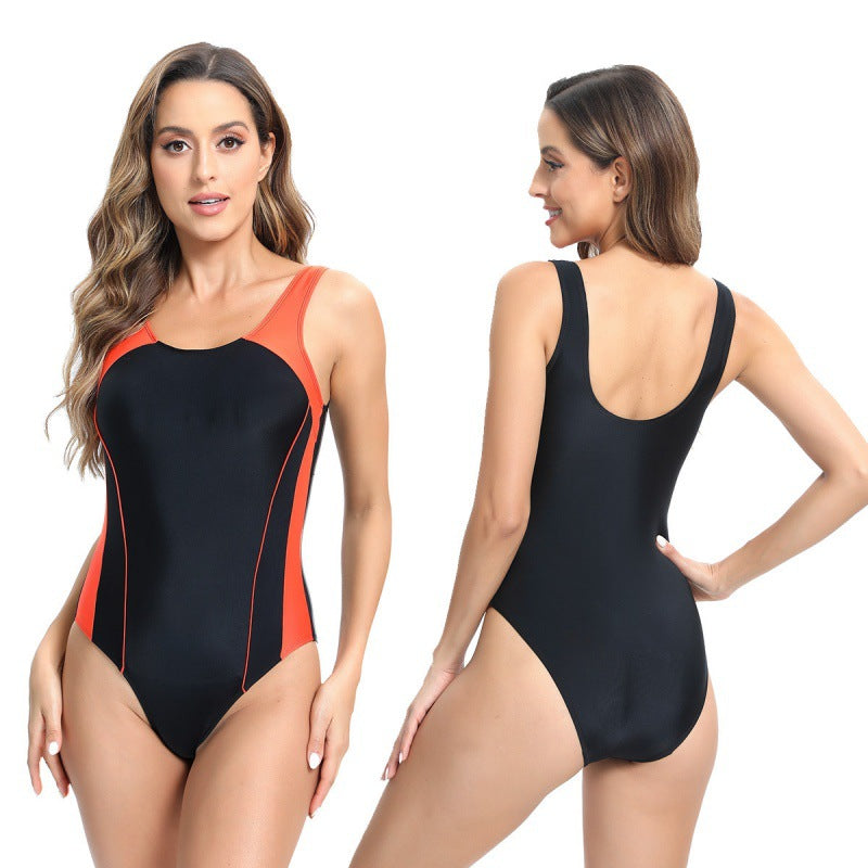 Damen Sportlicher Einteiler Badeanzug mit modernem Farbkontrast EB