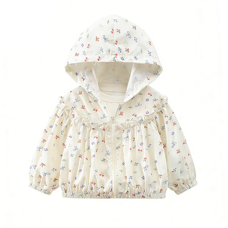 Mädchen Nan leichte Kapuzen-Rüschensaum Baby Windbreaker Jacke EB