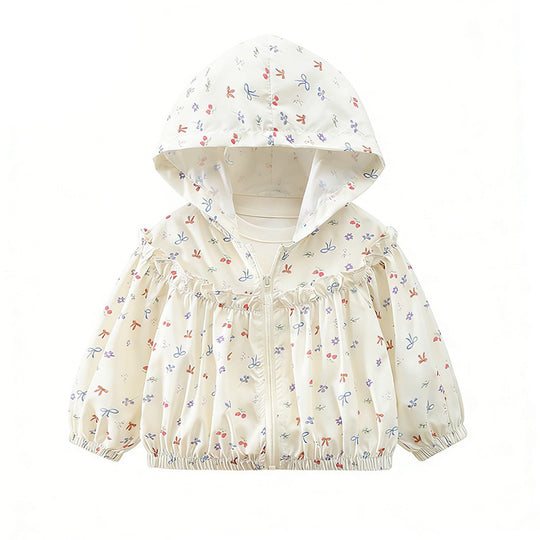 Mädchen Nan leichte Kapuzen-Rüschensaum Baby Windbreaker Jacke EB