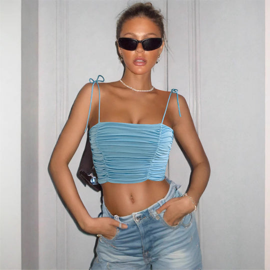 Damen Crop-Top mit Raffungen und verstellbaren Trägern EB