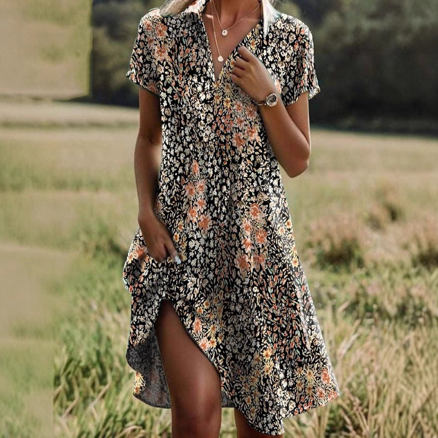 Damen Freizeitkleid mit floralem Design und asymmetrischem Schnitt EB