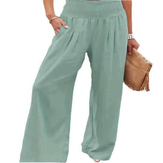 Damen weite Sommerhose mit hohem Bund und eleganten Falten EB