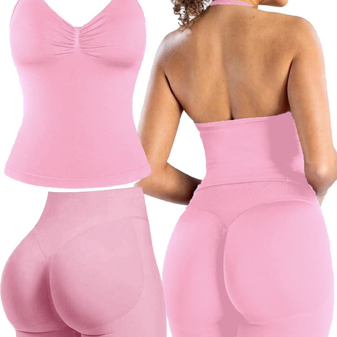 Damen Sportoberteil mit push-up Effekt und figurformenden Shorts EB