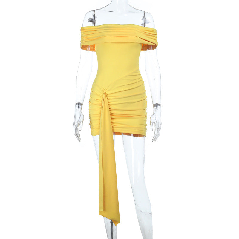 Damen Figurbetontes Minikleid mit schulterfreiem Design und asymmetrischem Saum EB
