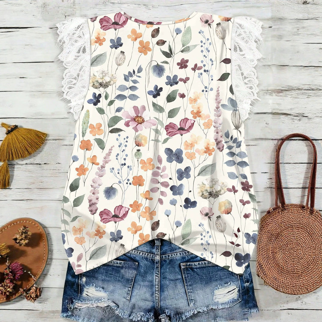 Damen Elegantes Blusenshirt mit Spitze und floralem Muster EB