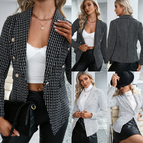 Damen Doppelt genähter Blazer mit klassischem Karomuster EB