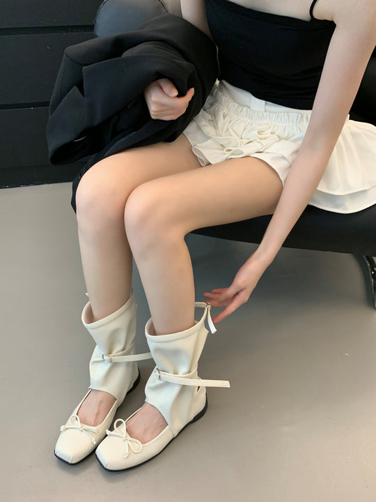 Damen modische Ballerinas mit elastischem Riemen und charmantem Schleifenakzent EB