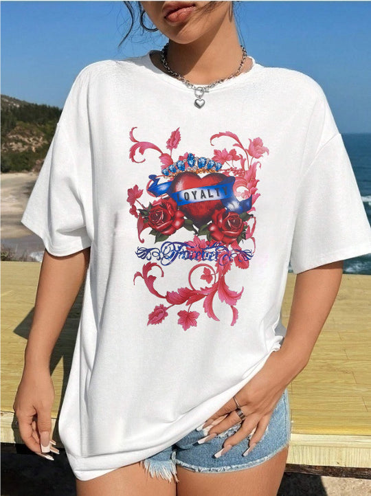 Damen T-Shirt mit kreativem Katzenmotiv und verspielter Schleife EB