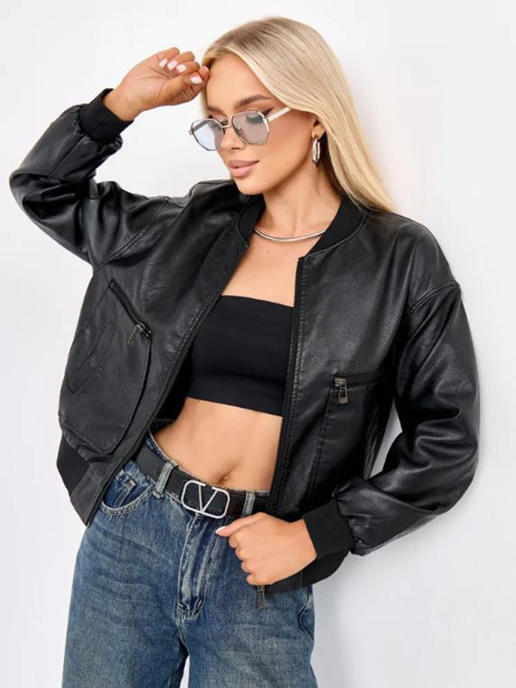 Damen modische Bikerjacke mit strukturiertem Design und praktischen Taschen EB