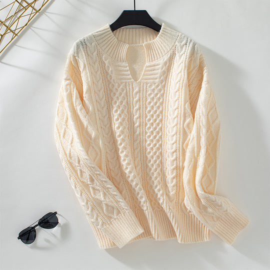 Damen modischer Strickpullover mit einzigartigem Zopfdesign und Rundhalsausschnitt EB
