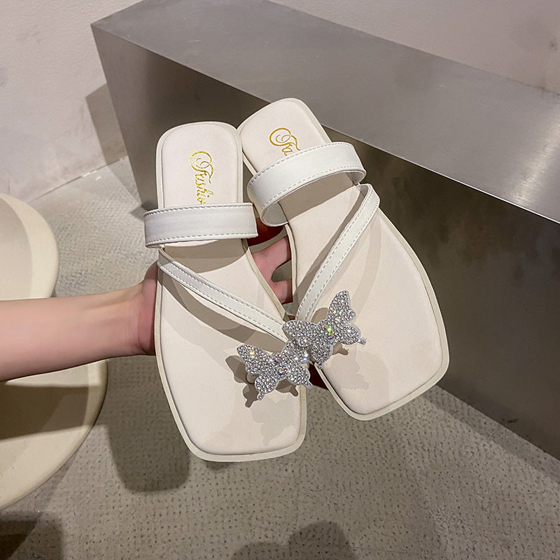 Damen elegante Flip-Flops mit funkelnder Schmetterlingsapplikation EB