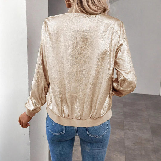 Damen Glitzernde Bomberjacke mit elastischen Bündchen EB