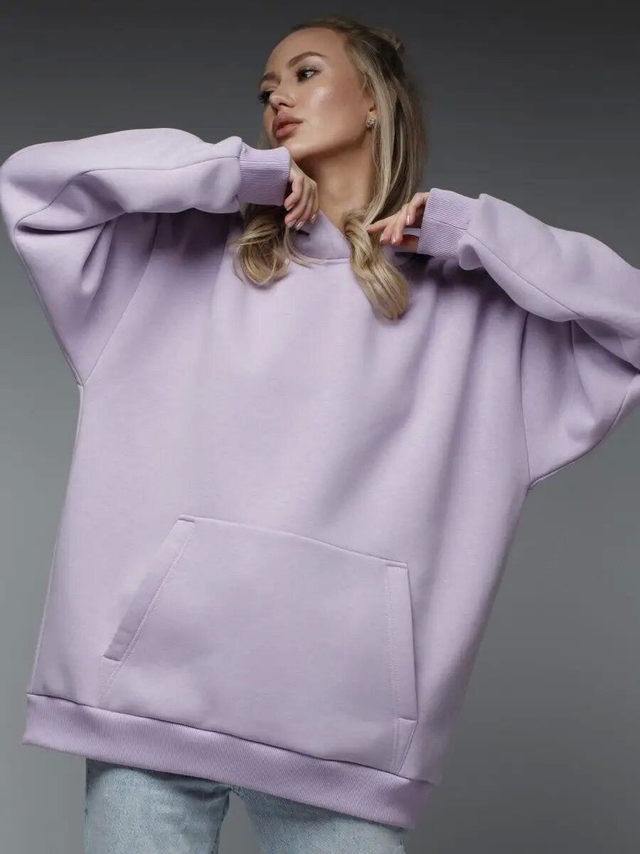 Damen Kuscheliger Oversized Hoodie mit Kängurutasche EB