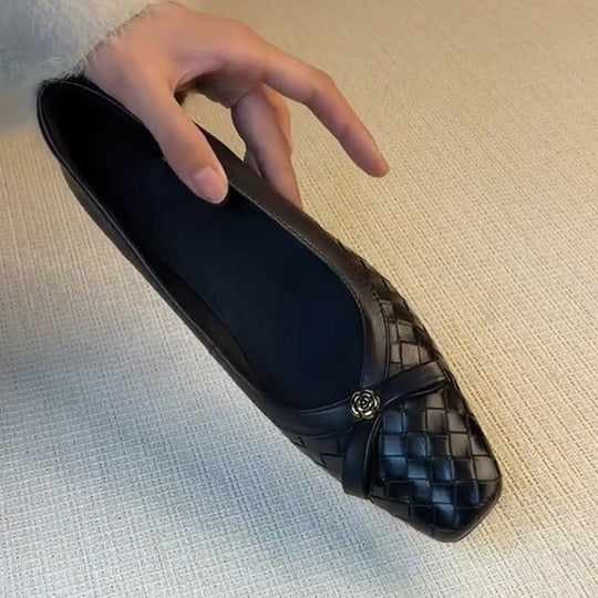 Damen Komfortable und stilvolle Ballerinas mit geflochtener Oberfläche EB