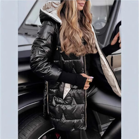 Damen modische und wärmende Steppjacke mit Kapuze EB
