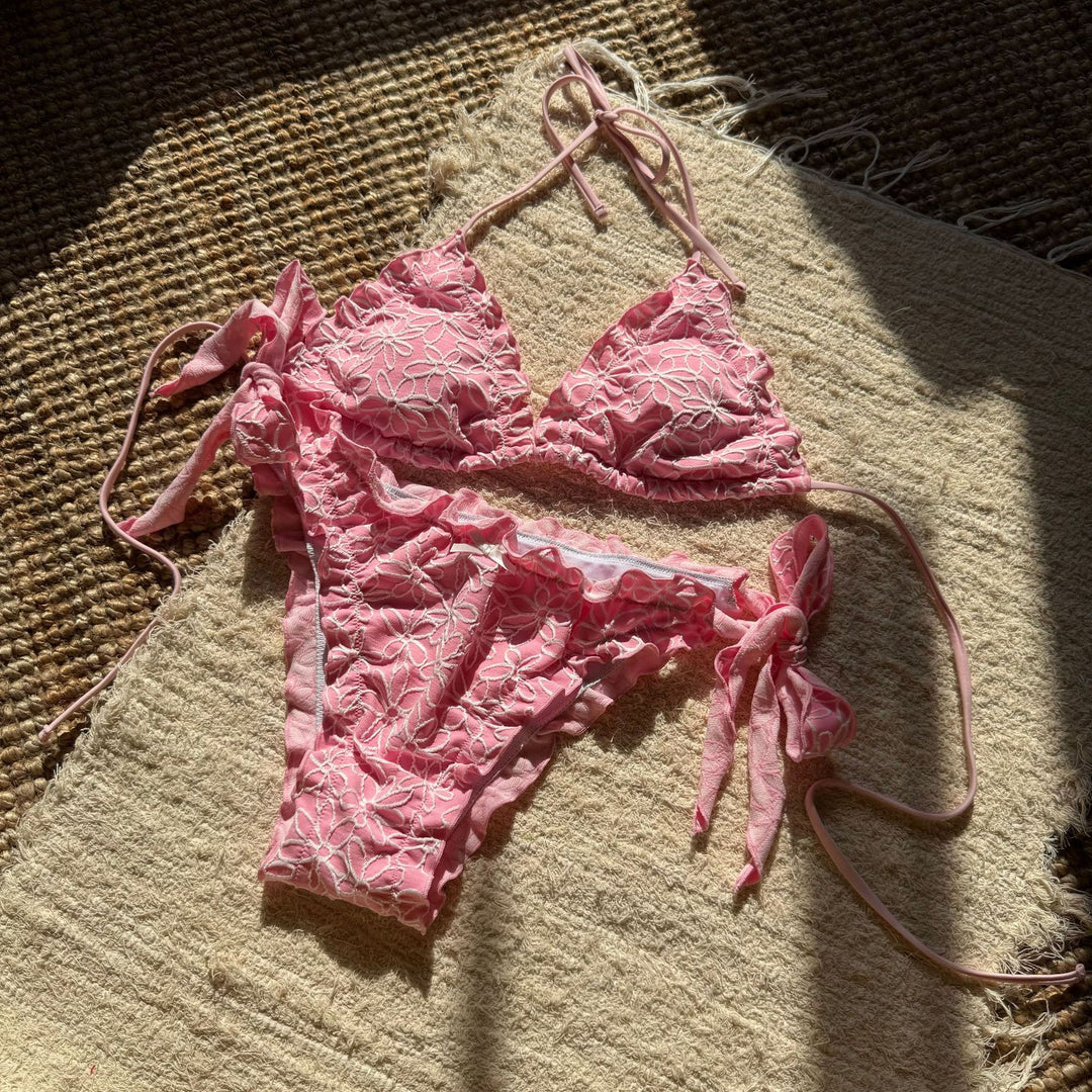 Damen Raffiniertes Triangel-Bikini-Set mit floralen Akzenten EB