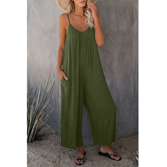 Damen Lässiger Sommer-Jumpsuit mit tiefem Ausschnitt und praktischen Taschen EB