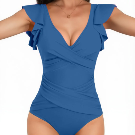 Damen eleganter Badeanzug mit fließenden Rüschen EB