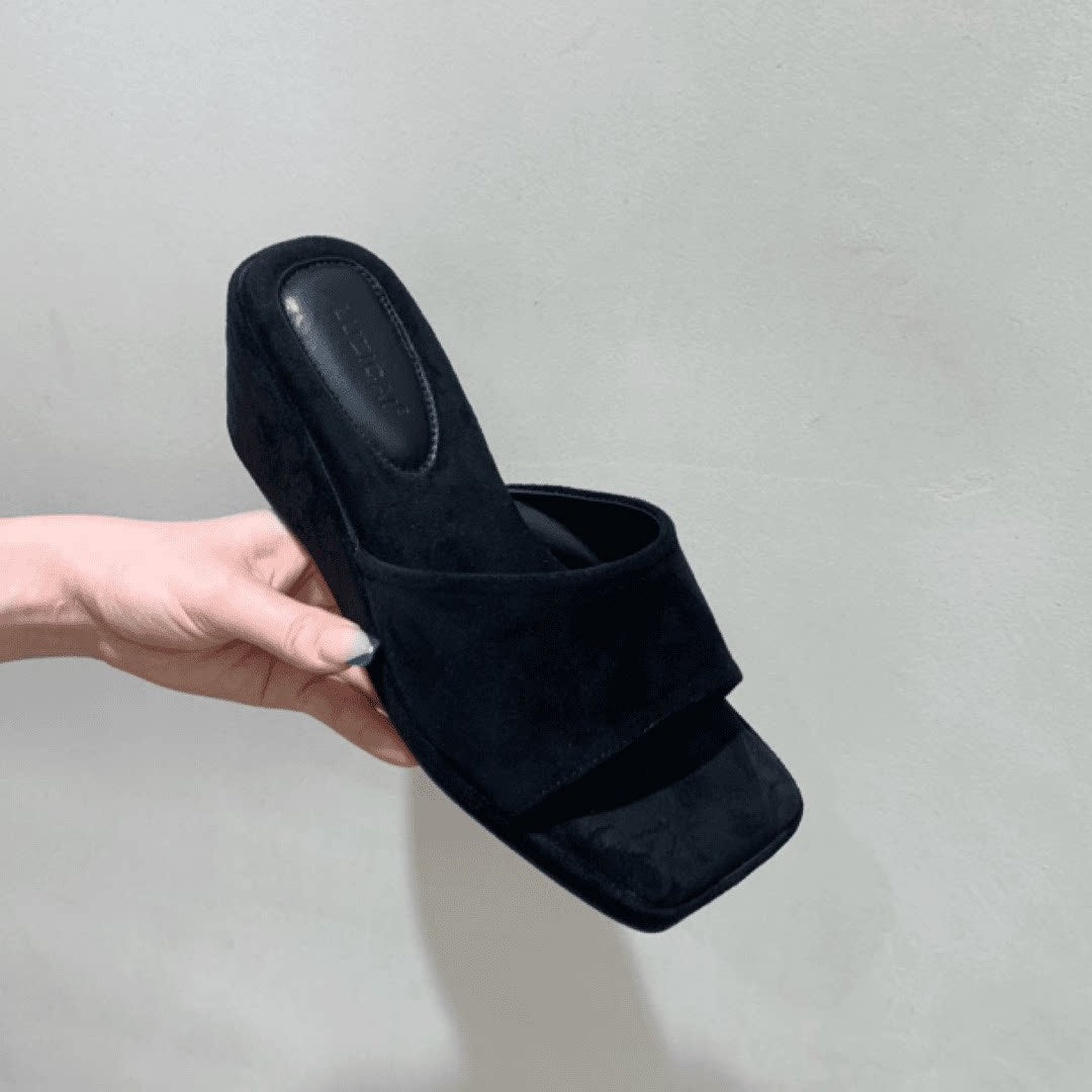 Damen Wedge-Pantoletten mit weichem Veloursleder und komfortablem Fußbett EB