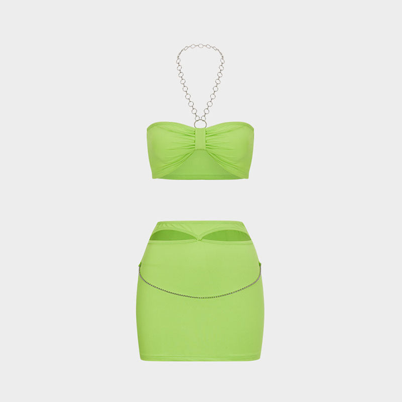 Damen Bandeau-Top mit Kettenakzent und Minirock EB