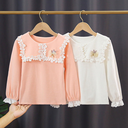 Mädchen modisches Sweatshirt mit floralem Spitzeneinsatz EB