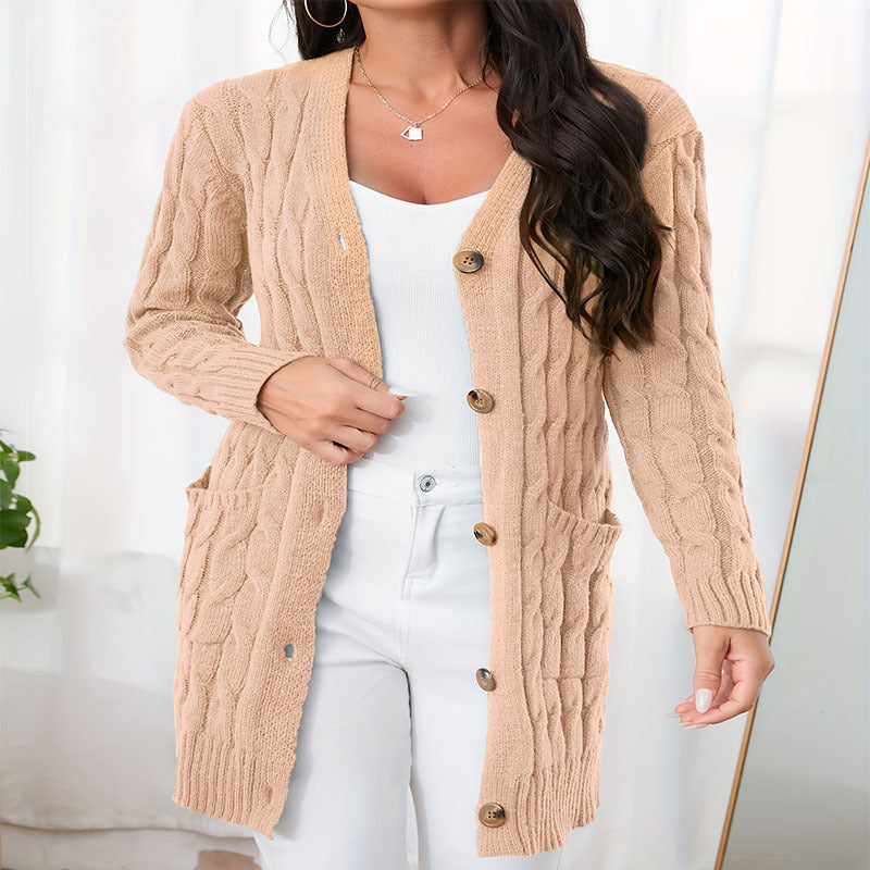 Damen Strickjacke mit dekorativem Zopfmuster und praktischen Taschen EB