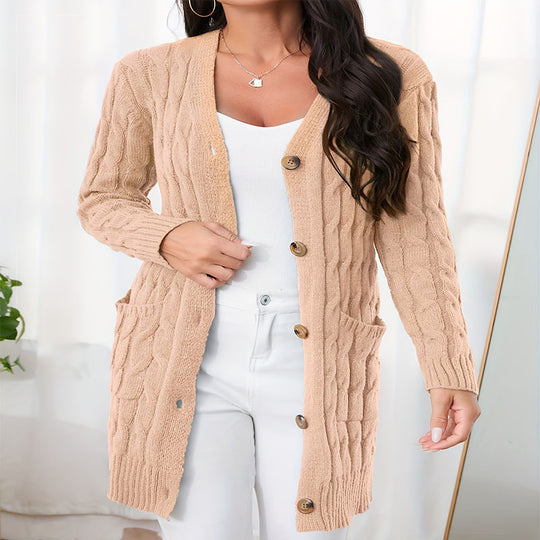 Damen Strickjacke mit dekorativem Zopfmuster und praktischen Taschen EB