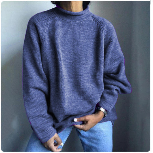 Damen nan kastiger Feinstrickpullover mit kurzem Stehkragen und Raglanärmeln EB