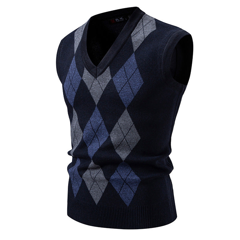 Herren ärmellose Strickweste mit klassischem Rautenmuster EB