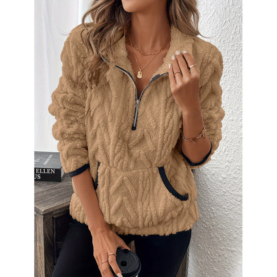 Damen kuschelige Fleece-Pulloverjacke mit Reißverschluss und Taschen EB