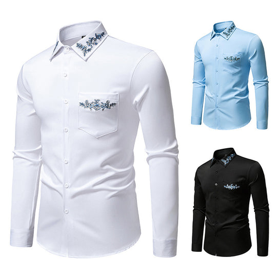 Herren elegantes Hemd mit kunstvollem Bestickungsdesign EB