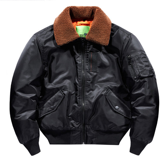 Men's  Sherpa-Collar Insulated Pilot Bomber with Sleeve Utility Pocket EB