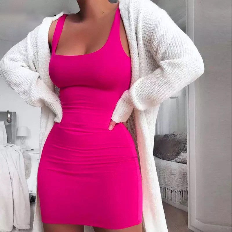 Damen Bodycon Minikleid mit breiten Trägern und taillierter Silhouette EB
