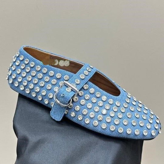 Damen  veredelte Mary‑Jane Ballerina mit Strassbesatz und verstellbarer Metallschnalle EB