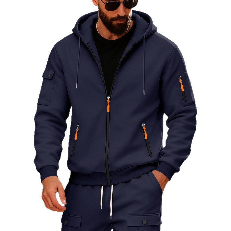 Herren Kapuzen-Sweatjacke mit durchgehendem Reißverschluss und mehreren Sicherheits-Taschen EB